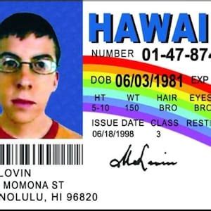 Mclovin License on a Laminated ID Card 3.4 Inches by 2.2 Inches.a Gag ...