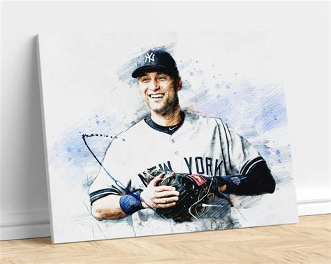 Derek Jeter Poster New York Yankees Hand Drawn Poster Canvas Art Print, Man Cave Gift Boys Room ...