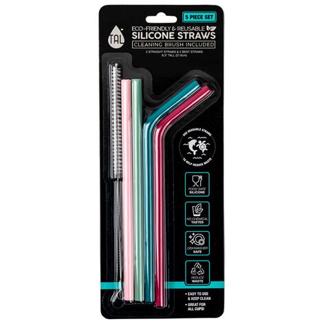 TAL 5 Piece Silicone Straw Set with Cleaning Brush - Walmart.com - Walmart.com