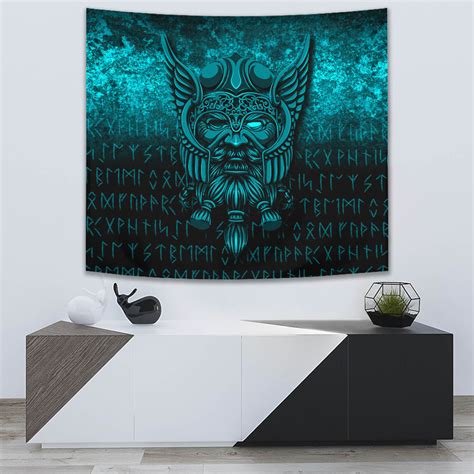 Viking Style Tapestry Ehwaz Rune Raven Tattoo for Wall Décor - Bluefink