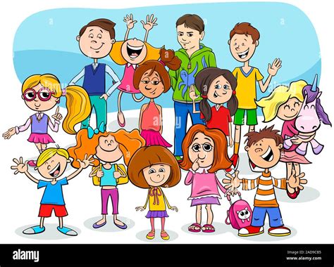 kids and teens cartoon characters group Stock Photo - Alamy