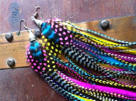 Rainbow Feather Earrings Grizzly Bright Very Long Feather - Etsy