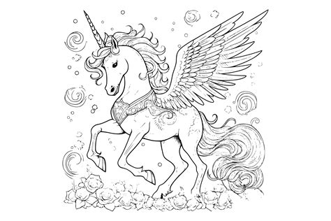 Beautiful Unicorn Pegasus Coloring Pages Graphic by MyCreativeLife · Creative Fabrica