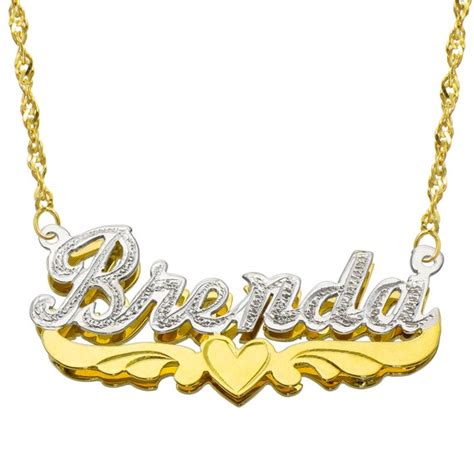 14K Two Tone Gold Personalized Double Plate 3D Name Necklace