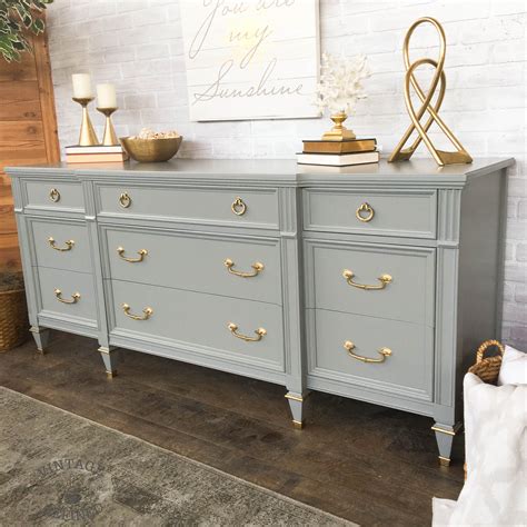 grey painted dresser with gold hardware | Gold home decor, Refurbished ...