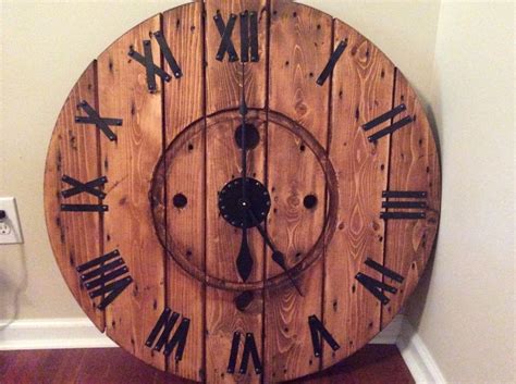 DIY Large Wall Clock From A Cable Spool | Diy clock wall, Wood wall clock, Wood pallet wall