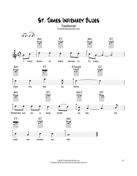 St. James Infirmary Blues - Guitar Chords - FreewheelinGuitar.com