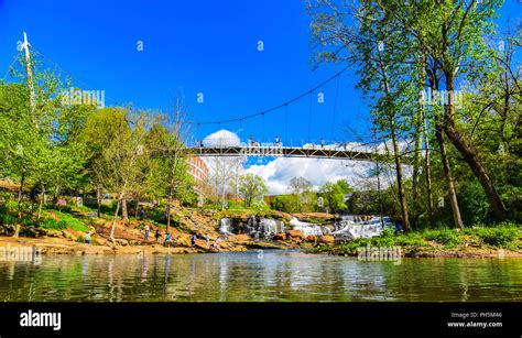 Falls Park Reedy River and Liberty Bridge Panorama Stock Photo - Alamy