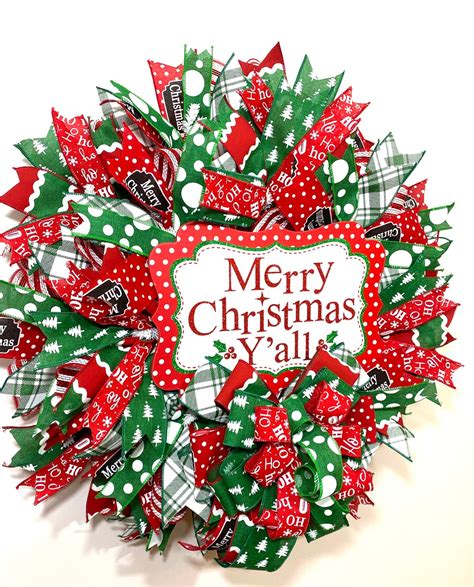 Merry Christmas Y'all Wreath Whimsical Christmas Front | Etsy