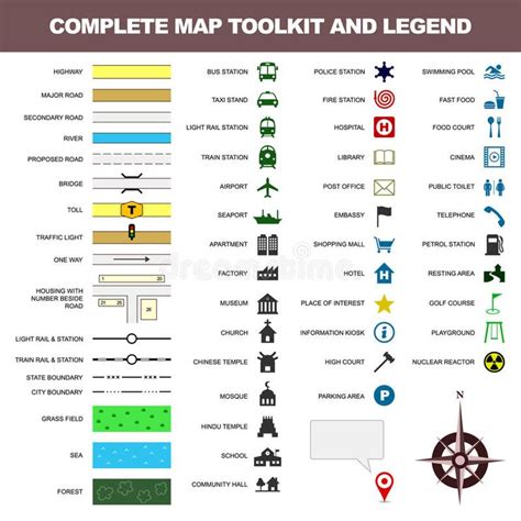 Map icon legend symbol sign toolkit element. A complete set of map ...