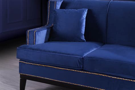 Modern Velvet Sofa with Classic Nailhead Trim and Wooden Legs, Royal Blue 635833395278 | eBay