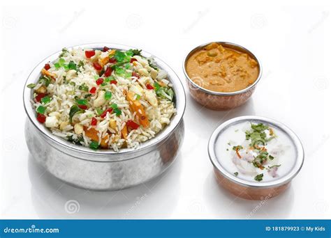 Vegetable Biryani with Raita,Indian Veg Pulav - Basmati Rice is Browned Stock Image - Image of ...