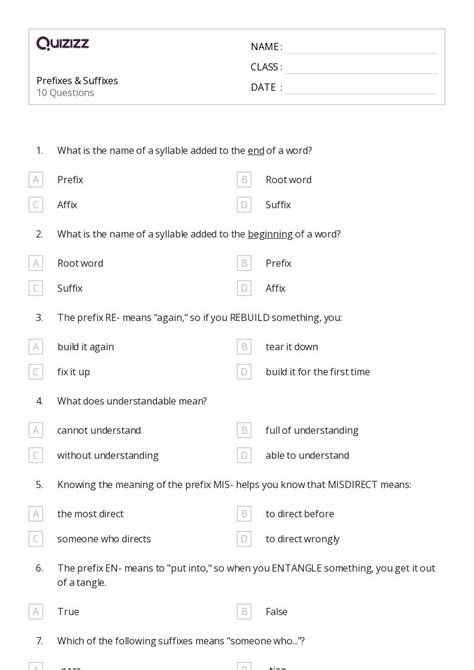 50+ Suffixes worksheets for 4th Grade on Quizizz | Free & Printable