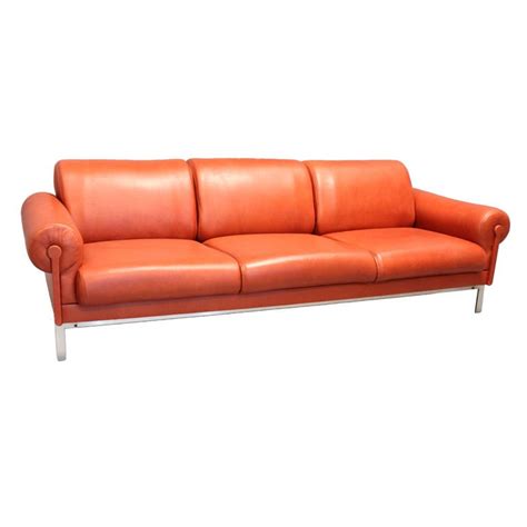 Burnt Orange Leather and Steel Sofa by Maison Jansen at 1stdibs