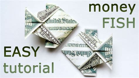 Very EASY Money FISH Origami 1 Dollar Tutorial DIY Folded No glue and ...