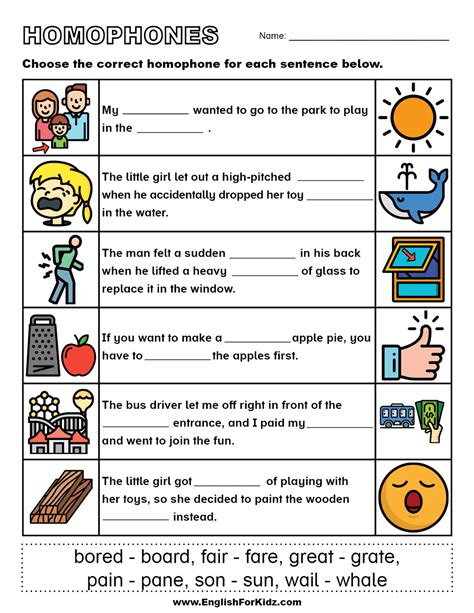 English for Kids Step by Step: Homophones Worksheets and Posters ...