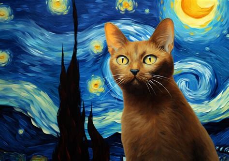 Premium AI Image | starry night painting of a cat staring at the viewer generative ai