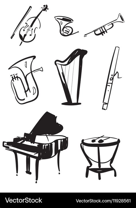 Symphony orchestra instruments hand drawn Vector Image