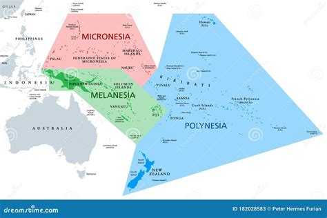 Mapa Político De Melanesia Micronesia Y Polinesia Ilustración del Vector - Ilustración de tuvalu ...