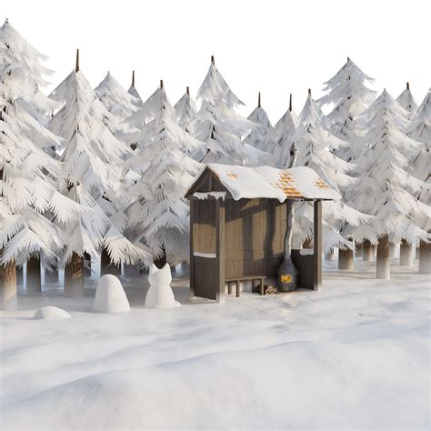 A bus stop in a snowy forest I made 2 years ago, I think. I wanted to ...