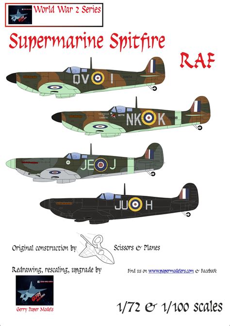 1/72 and 1/100 Supermarine Spitfire RAF (4) Kit Bundle 3 Paper Model ...