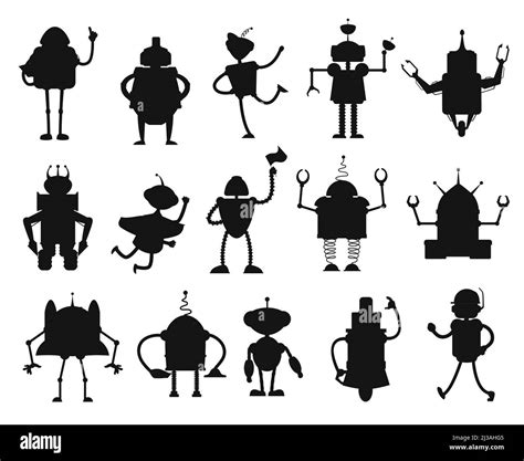 Robots and droids silhouettes of artificial intelligence toys. Isolated vector black robots ...