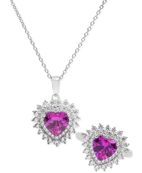 Macy's Lab-Grown Pink & White Sapphire Heart Jewelry Collection in Sterling Silver - Macy's