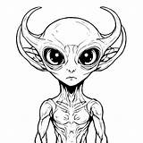 Download Educational Drawing Humanoid Alien With Large Horns Coloring  sketch template