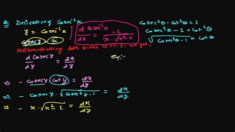 Derivative of Cosec Inverse Function - Derivative of Inverse Circular Function - YouTube