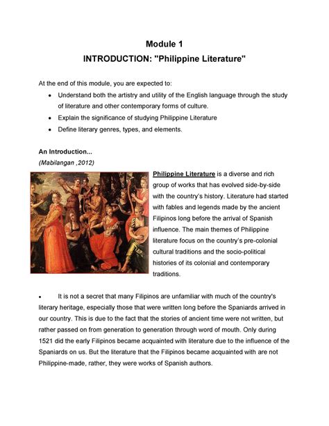 INTRODUCTION Philippine Literature - Module 1 INTRODUCTION: "Philippine Literature" At the - Studocu