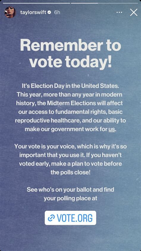 Taylor Swift News 🕰️ on Twitter: "📲 | Taylor Swift via Instagram Story "Remember to vote today ...