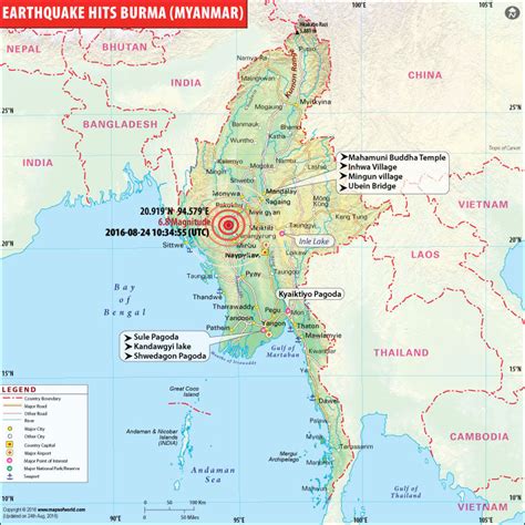 Myanmar Earthquake Map, Area affected by Earthquake in Myanmar