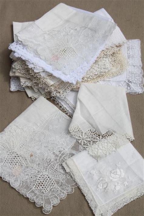 very fancy antique & vintage white lace hankies, fine cotton & linen wedding handkerchiefs