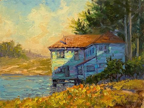 Oyster Shack On Tomales Bay Oil painting by Tatyana Fogarty | Original ...