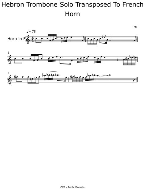 Hebron Trombone Solo Transposed To French Horn - Sheet music for Horn in F