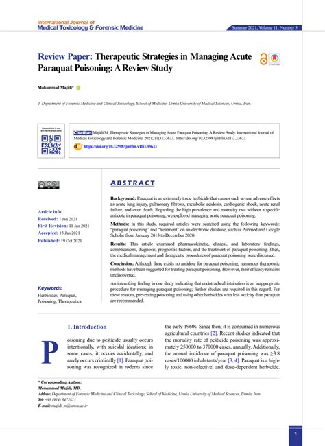 (PDF) Therapeutic Strategies in Managing Acute Paraquat Poisoning: A ...