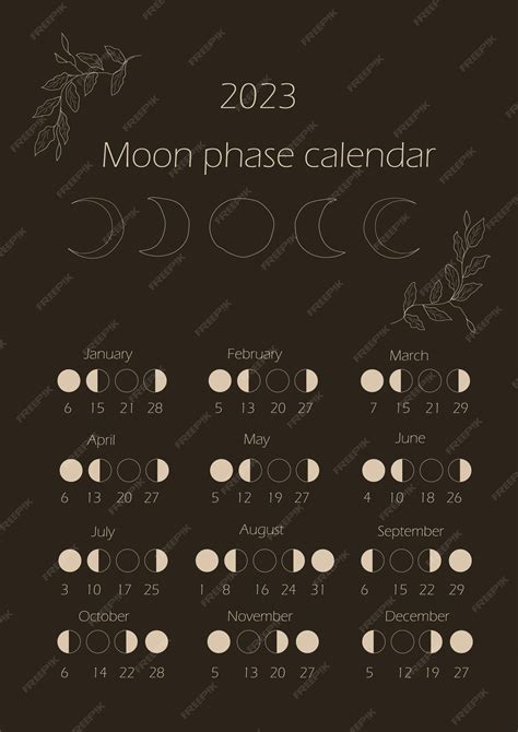 Premium Vector | Moon phases calendar 2023. waning gibbous, waxing crescent, new moon, full moon ...