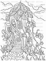 Fairy Tree House Coloring Pages Sheets Magic Mushroom Instant  sketch template