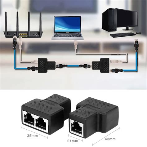 Elisona 1 to 2 Way LAN Ethernet Network Cable Splitter Adapter RJ45 Female Splitter Socket ...