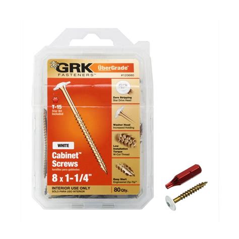 GRK Fasteners #8 x 1-1/4 in. White Low-Profile Washer-Head Cabinet Screw (80-Pack)-120680 - The ...