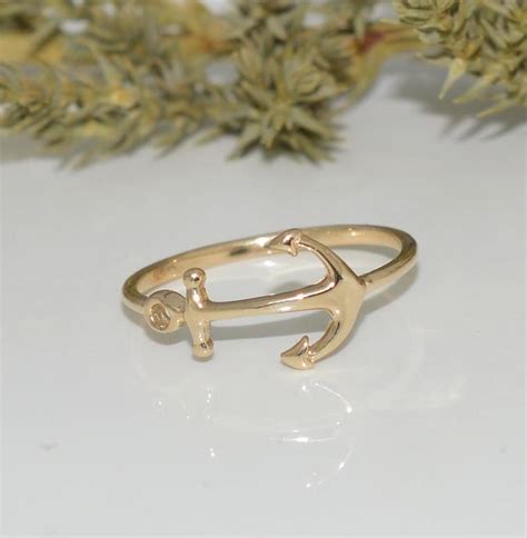 Anchor ring gold,Nautical jewelry,10Kt Anchor ring,White gold anchor ring,Rose gold nautical ...