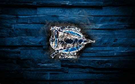 Download wallpapers Deportivo Alaves FC, burning logo, La Liga, blue wooden background, spanish ...