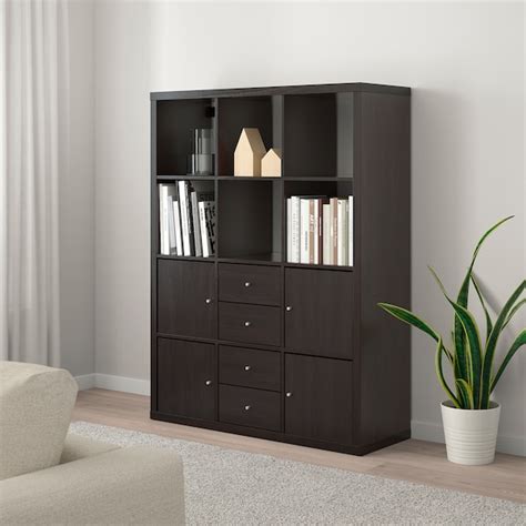 KALLAX shelving unit with 6 inserts, black-brown, 441/8x577/8" - IKEA