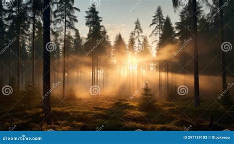 Romantic Sunrise in a Misty Forest: Tyko Sallinen Inspired Landscape Stock Image - Image of ...