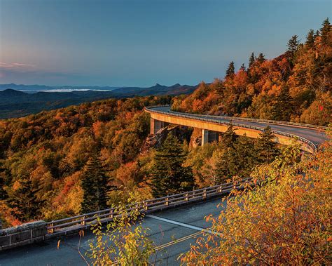 Morning Sun Light - Autumn Linn Cove Viaduct Fall Foliage Photograph by Mike Koenig - Fine Art ...