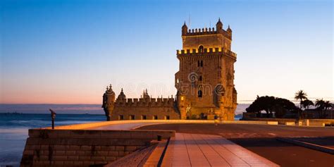 Belem Tower - Torre De Belem at Night in Lisbon, Portugal Stock Photo ...