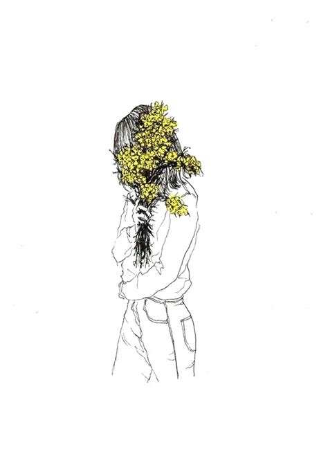 Download Girl With Flowers Sad Drawing Wallpaper | Wallpapers.com