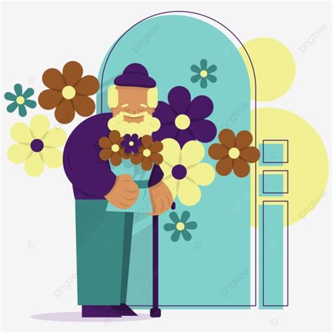 Holding Bouquet Vector Hd PNG Images, Grandpa Holding A Bouquet And ...