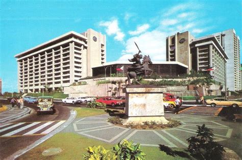 The Monument of Gabriela Silang and The Manila Peninsula Hotel in the Makati. Circa 1980 ...