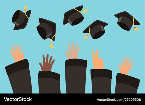 Students throw graduation caps into air Royalty Free Vector